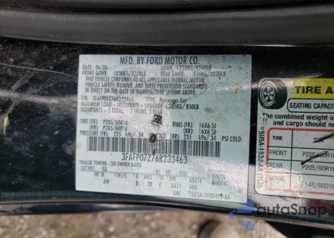 2006 Ford Fusion Se из США, поврежденный, VIN 3FAFP07Z76R233463